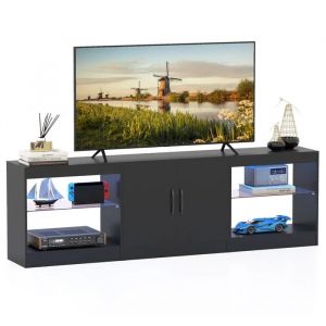 COSTWAY Meuble TV LED pour T&eacute;l&eacute; 85", Meuble T&eacute;l&eacute; Modulaire en 3 Pi&egrave;ces, &Eacute;tag&egrave;res en Verre R&eacute;glables, 16 Couleurs, Lminosit&eacute; T&eacute;l&eacute;command&eacute;e, Table TV
