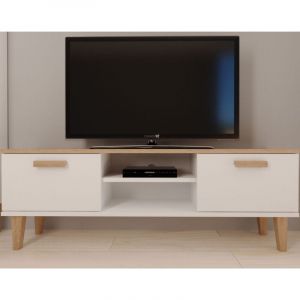 Petits-meubles - Meuble tv 2 portes 120x35x47,2 cm blanc et chêne - denver