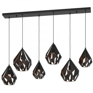 Eglo Suspension Carlton 1, à 6 lampes, noire/cuivrée