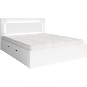 Lit NOFI blanc 160x200 cm avec tiroirs, idéal pour chambre à coucher. Meuble design