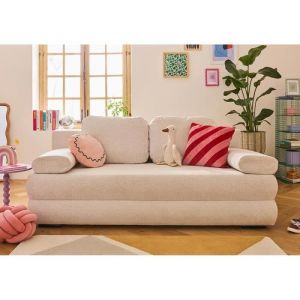 Nora - canapé 3 places convertible avec coffre en tissu texturé - beige