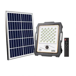 M Ledme - Projecteur solaire LED avec caméra Jeff 100W, lumière froide (6000k), Capteur de mouvement/crépusculaire, 1080P, Étanche IP67, 1160lm, Télécommande avec App, Pour Patio, Jardin, Route.