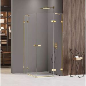 Cabine de douche 100x100cm 2 portes pivotantes,MIAMI GOLD, doré,acces d'angle