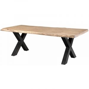 Table à manger 180x90 en bois de manguier laqué beige pieds en x anthracite brillant freeform 5 - beige