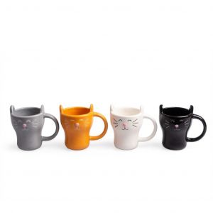Balvi Mug - tasse - mazagran - 27197 - Service a cafe Meow! 4 Tasses en Forme de Chat Capacite: 90ml (x4) Ceramique