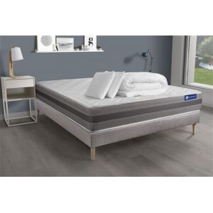 Pack pr&ecirc;t &agrave; dormir matelas ACTIFLEX RELAX Ressorts ensac s+m&eacute;moire de forme 180x200 + sommier KIT gris + 2oreillers+couette