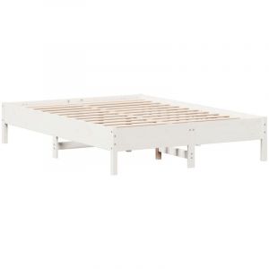 VidaXL Cadre de Lit, Sommier &agrave; Lattes sur Pieds, Lit Double d'Int&eacute;rieur, Lit Adulte, Meuble de Chambre &agrave; Coucher, Moderne, Blanc 160x200 cm Bois de Pin Massif
