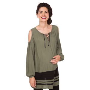 Premaman Blouse De Grossesse Avec Épaules Ouvertes Et Bandes Ajourées