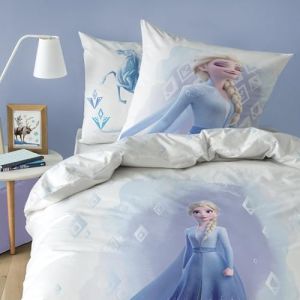 Disney Home Frozen 2 Element Parure de lit Enfant | 100% Coton | Oeko-TEX | Housse de Couette 140x200cm + 1 Taie d'oreiller 63x63cm | Imprim&eacute; Fille | Blanc