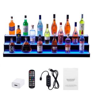 Pr&eacute;sentoir &agrave; Bouteilles dAlcool &Eacute;clair&eacute; par LED-Duoku-3 Niveaux de 48 po-&Eacute;tag&egrave;re de bar Commerciale &Eacute;clair&eacute;e-Support &agrave; Whisky