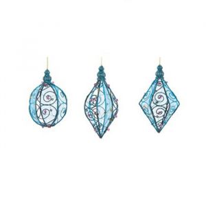 Lot de 3 Boules de No&euml;l en M&eacute;tal Bleu et Rose 8 cm