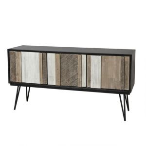 Image de Macabane Buffet bas scandinave en bois acacia massif multicolore + pieds métal - L 155 cm