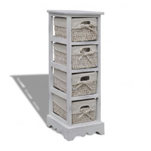 Image de VidaXL Étagère de rangement en bois 4 paniers en tissage Blanc