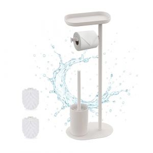 Relaxdays Serviteur WC, Non Fixe, 2 têtes de Brosse de Rechange, H x L x P : 67 x 23 x 17 cm, Blanc