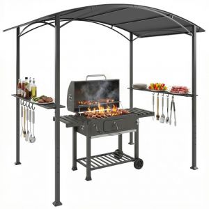 Outsunny Abri pour Barbecue - 245 x 152 x 218 cm - en Acier - avec &Eacute;tag&egrave;res Lat&eacute;rales et Crochets - gris fonc&eacute;