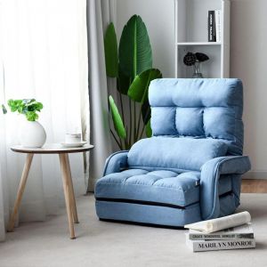 Décoshop26 Fauteuil convertible chauffeuse convertible 1 place en tissu avec oreiller 5 positions bleu 20_0000627