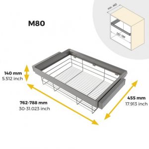 Emuca Kit tiroir en fil métallique et rack ajustable Quartz pour armoires, glissières extension totale et à fermeture douce, Module 80cm, Finition Titane