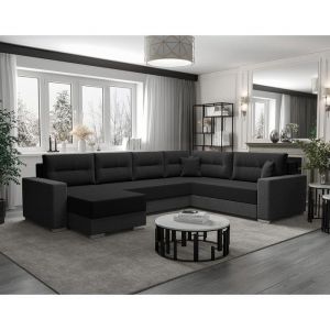 Bestmobilier - Leslie - canap&eacute; panoramique d'angle r&eacute;versible 7 places convertible avec coffre en tissu