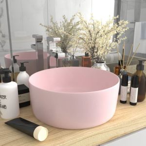 VidaXL Lavabo rond de luxe Rose mat 40x15 cm C&eacute;ramique
