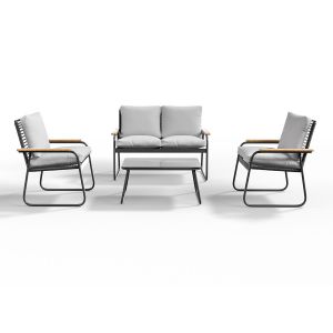 Salon de jardin 4 places en r&eacute;sine gris