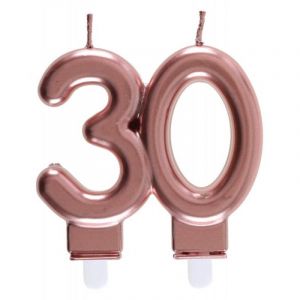 Image de Santex REF/6932 -Décoration gâteau anniversaire avec bougie 30 ans rose gold métallique (x1