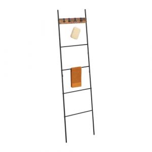 Relaxdays Échelle Porte-Serviettes, 4 Barres, 4 Crochets, Design Industriel, H x L : 160,5 x 44 cm, Noir et Marron