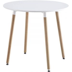 Sweeek - Table à manger blanche ronde Ø80cm mdf et bois de hêtre - Hedvig