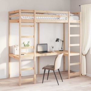 VidaXL Cadre de lit mezzanine Naturel 90 x 190 cm Pin massif