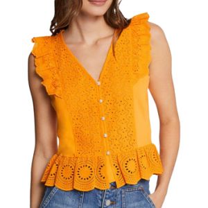 Morgan T-shirt manches courtes brodé orange femme - Taille XS
