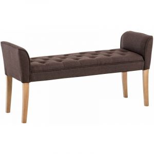 Décoshop26 Banc banquette capitonné en tissu marron avec pieds en bois largeur 133cm BAN10004