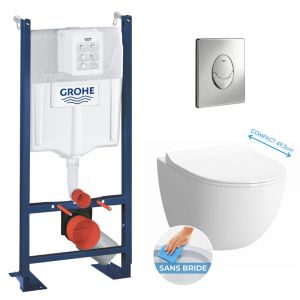 Image de Grohe Pack wc Bâti autoportant + Cuvette Vitra Sento compacte sans bride + Plaque chrome (ProjectSentoRimlessCompact-2)