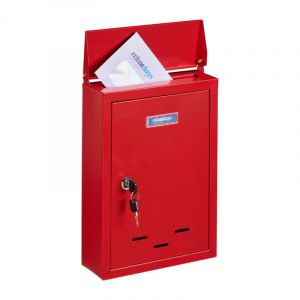 Relaxdays Boîte aux Lettres avec Plaque Nominative, en métal, avec 2 clés, boîte aux Lettres étroite, 35,5 x 24 x 9 cm, Rouge, 1 pièce