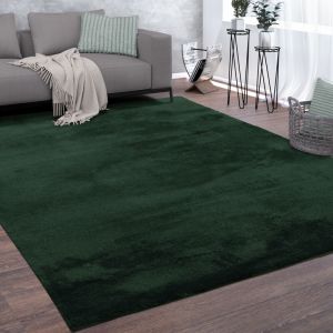 Paco Home Tapis De Salon Poils Ras Lavable Monochrome Style Moderne Vert 120x170 cm