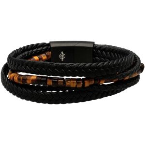 Bracelet Cuir Marron Tressé Avec Perle De Heishi Jaspe Oeil De Tigre