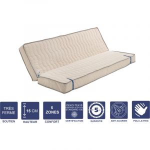 Matelas Trés Ferme Pour tous Clic Clac 130x190 x 15 cm + Oreiller Visco Découpe ise 70 cm 5 zones de Confort Noyau Poli Lattex HR Derniére