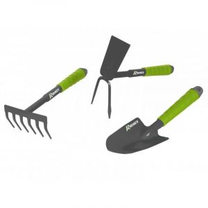 Image de BMI Lot 3 outils de jardinage, fleurs serfouette, rateau, transplantoir