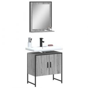 VidaXL Ensemble d'Armoires de Salle de Bain 2 pcs, Meuble-lavabo avec Étagère et Miroir, Armoire de Rangement de Toilette, Sonoma Gris
