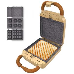 Cecotec Appareil &agrave; Sandwichs Rock'nToast Retro One Yellow. Machine &agrave; Sandwich R&eacute;tro 700W, 3 plaques Interchangeables, Rev&ecirc;tement RockStone, Indicateur lumineux, Base Antid&eacute;rapante, rangement vertical