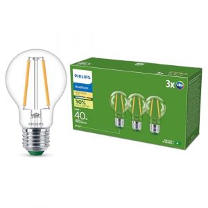 Philips Ampoule LED ultra efficace, classe d'efficacité énergétique A, avec douille E27, 40W, transparent, blanc chaud 2700K, 6 packs