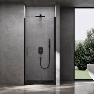 Doporro Porte de Douche Pivotante Transparente 80x195cm Paroi de Douche Noir pour Niche Verre de 8mm Anti-calaire Teramo36K