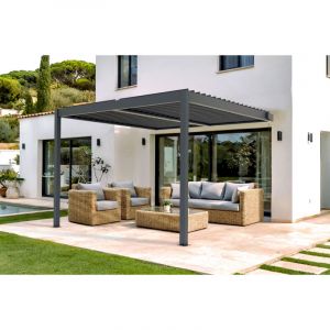 Pergola bioclimatique adossée PIANA 3x3m aluminium gris - Lames orientables