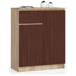 Image de Commode akord K80 Chêne Sonoma 80 cm 2 portes 1 tiroir façade Wengé 4 étagères 80x40x99 cm