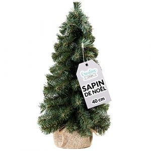 40cm Petit sapin de noel | Sapin Artificiel | Decoration noel | Vert foncé | Naturel | Ambiance de fêtes | Support en jute