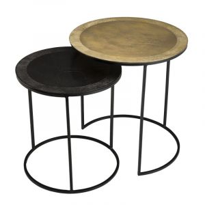 Set de 2 tables d'ap gigognes rondes Al ini doré et noir Pieds ronds métal