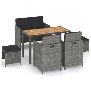 VidaXL Salon de jardin 6 pcs Résine tressée et bois d'acacia Gris