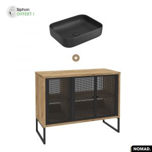 Ensemble meuble sous vasque avec vasque à poser - Siphon OFFERT NOMAD OAK 102 x 80 x 43 cm