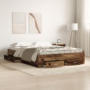 VidaXL Cadre de lit avec tiroirs avec tiroir Bois ancien 160 x 200 cm