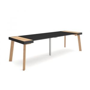 Skraut Home - Table console extensible, Console meuble, 260, Pour 12 personnes, Pieds en bois, Style moderne, Ch&ecirc;ne et noir