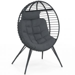 Idmarket Fauteuil ?Uf Sur Pied Ajour&eacute; Gris Effet Rotin Avec Coussin Gris