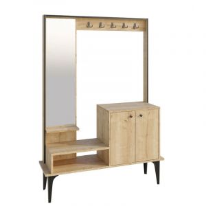 Image de Cotecosy Meuble d'entrée avec miroir Shader H170cm Chêne clair - Chêne clair